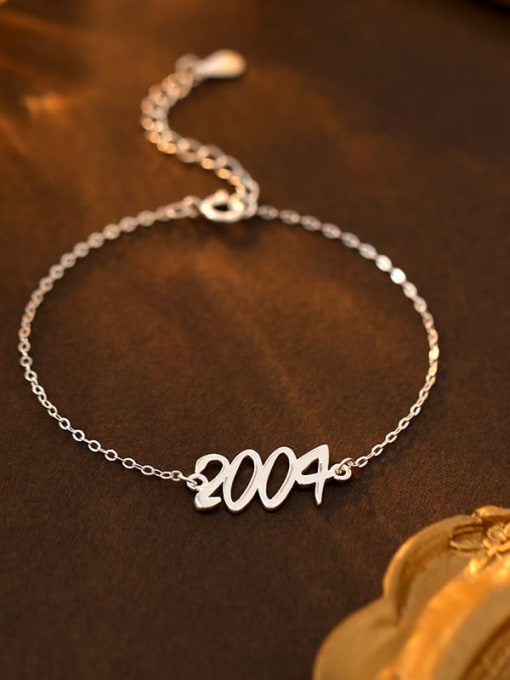 BRS246 [2004] 925 Sterling Silver Number Minimalist Link Bracelet